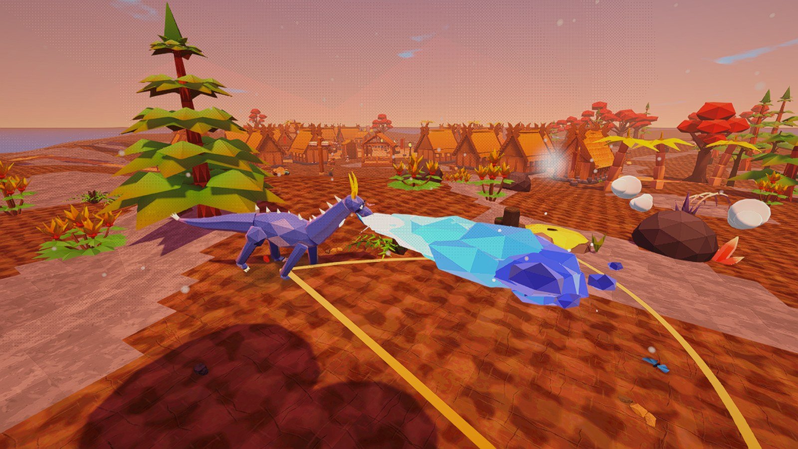 A Storm Drake rears back and breathes blue fire across the rocks of the Dragonfire Isle